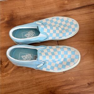 Vans Light Blue and White Checkered Slip-On Sneakers